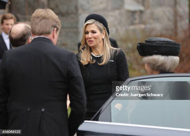 Queen Maxima of Netherlands arrives at the funeral service for the deceased Prince Richard of Sayn-Wittgenstein-Berleburg at the Evangelische...