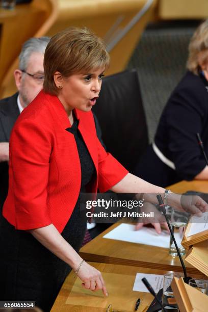 Scottish First Minister Nicola Sturgeon attends the debate on a second independence referendum at the Scottish Parliament on March 21, 2017 in...