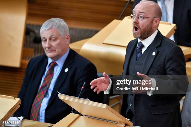 Patrick Harvie' co-convener of the Scottish Green Party'attends the debate on a second independence referendum at the Scottish Parliament at Holyrood...