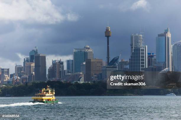 sydney tower from cruise shot from darling harbor - darling harbor imagens e fotografias de stock