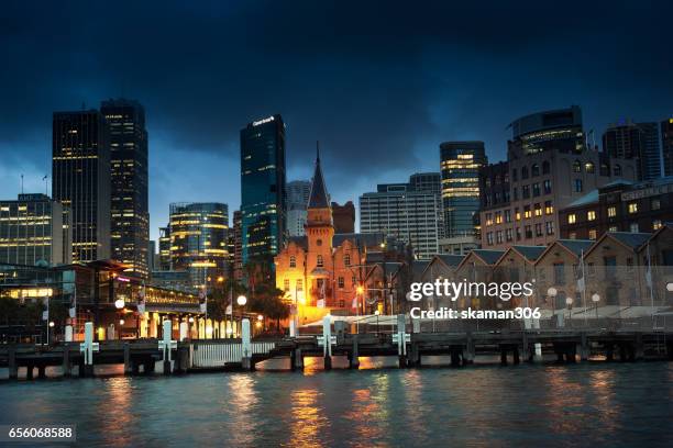 popular place sydney harbor bridge in the night landscape - darling harbor imagens e fotografias de stock