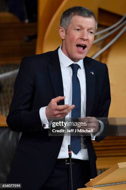 William Rennie leader of the Scottish Liberal Democrats attends the debate on a second independence referendum at the Scottish Parliament on March...