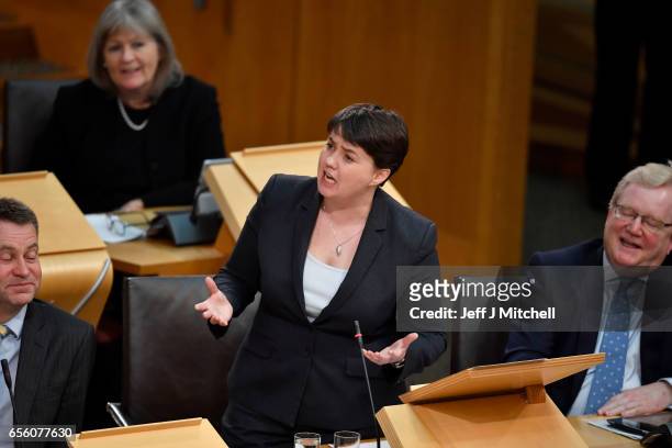 Ruth Davidson leader of the Scottish Conservative attends the debate on a second independence referendum at the Scottish Parliament on March 21, 2017...