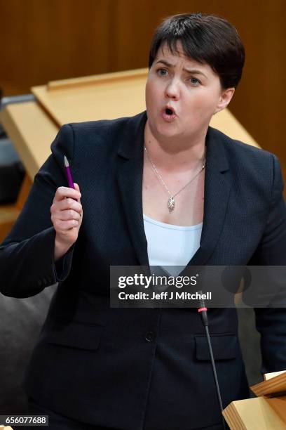 Ruth Davidson leader of the Scottish Conservative attends the debate on a second independence referendum at the Scottish Parliament on March 21, 2017...