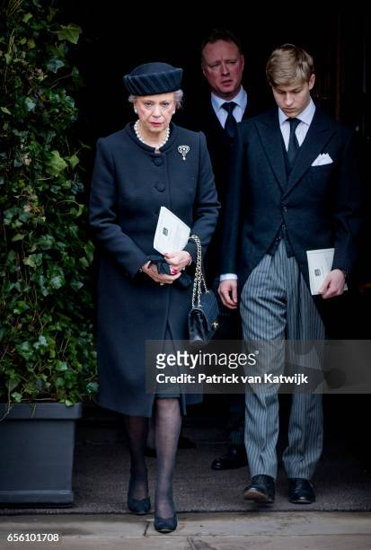 Princess Benedikte, Count Richard and Prince Gustav attend the funeral of Prince Richard at the Evangelische Stadtkirche on March 21, 2017 in Bad...