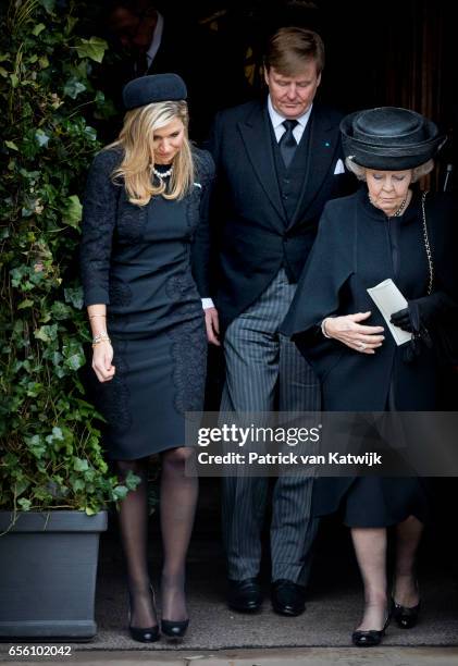 King Willem-Alexander, Queen Maxima and Princess Beatrix of The Netherlands attend the funeral of Prince Richard at the Evangelische Stadtkirche on...