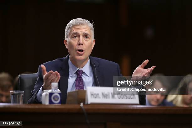 Judge Neil Gorsuch testifies during the second day of his Supreme Court confirmation hearing before the Senate Judiciary Committee in the Hart Senate...