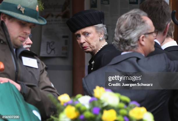 Princess Benedikte of Denmark arrives at the funeral service for her deceased husband Prince Richard of Sayn-Wittgenstein-Berleburg at the...