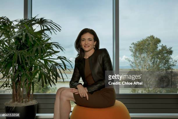 Chief Operating Officer of Facebook and founder of Leanin.org Sheryl Sandberg is photographed for Les Echos on January 11, 2017 in Menlo Park,...