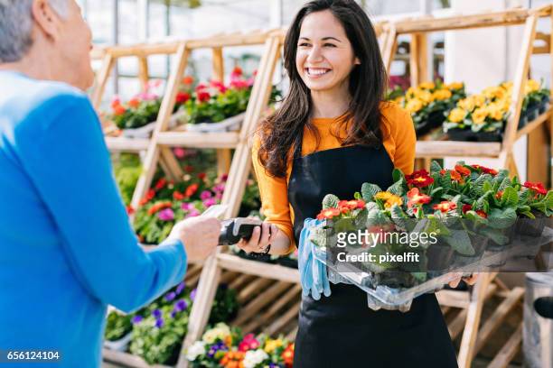 contactless payment for fast and comfortable shopping - primula stock pictures, royalty-free photos & images