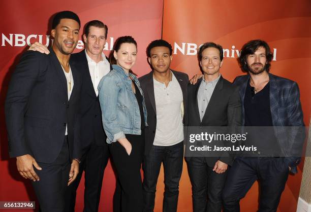 Actors J.R. Lemon, Brendan Fehr, Jill Flint, Robert Bailey Jr., Scott Wolf and Eoin Macken of 'The Night Shift' attend the 2017 NBCUniversal summer...