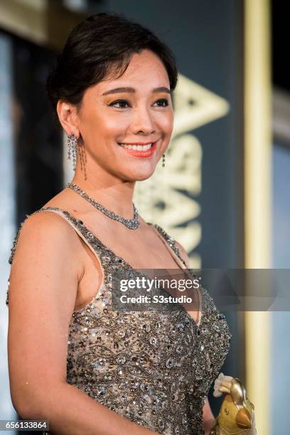 Sharon Kwok poses on the red carpet during the 11th Asian Film Awards on March 21, 2017 at Hong Kong Cultural Centre, in Hong Kong, Hong Kong.