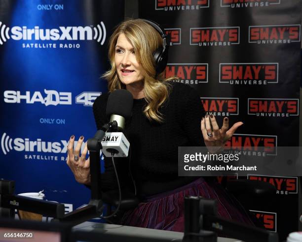 Laura Dern visits 'Sway in the Morning' with Sway Calloway on Eminem's Shade 45 at SiriusXM Studios on March 21, 2017 in New York City.