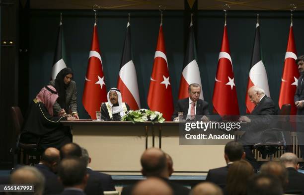 Turkish President Recep Tayyip Erdogan , Emir of Kuwait, Sheikh Sabah IV Ahmad Al-Jaber Al-Sabah , Turkish Culture and Tourism Minister Nabi Avci and...
