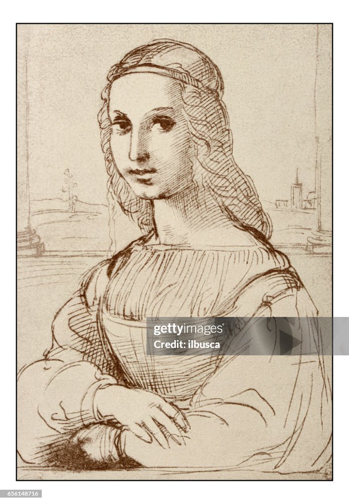 Leonardo's sketches and drawings: Mona Lisa (La Gioconda) by Raphael