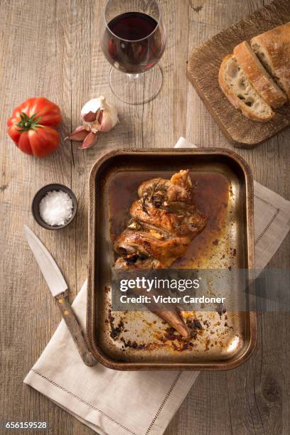 roasted leg of lamb - vegetable tray stock pictures, royalty-free photos & images