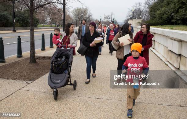 Supporters of PBS make their way to US Senate to tell them Don't Defund The Corporation For Public Broadcasting near the US Capital on March 21, 2017...