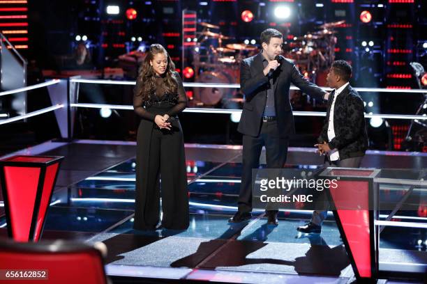 Battle Rounds" -- Pictured: Felicia Temple, Carson Daly, Quizz Swanigan --