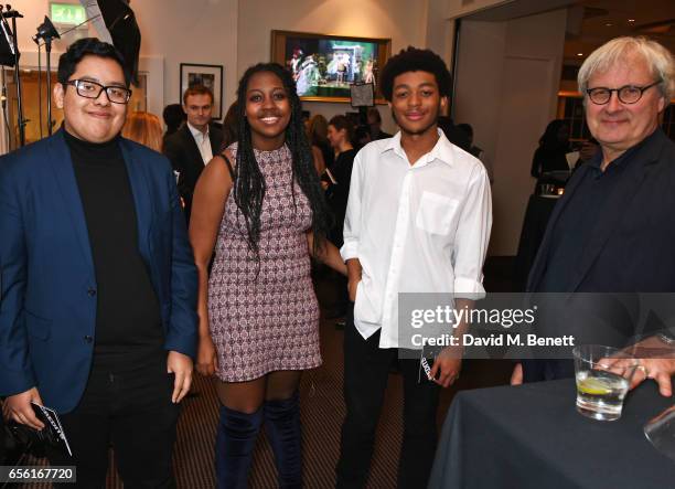 Ghetto Film School students Ray Gurrola, Kyra Peters, Keith Burrus and film director Simon Curtis attend a cocktail reception hosted by 20th Century...