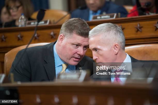 Reps. Rick Crawford, R-Ark., left, and Trey Gowdy, R-S.C., attend a House Intelligence Committee hearing in Longworth Building on Russian...