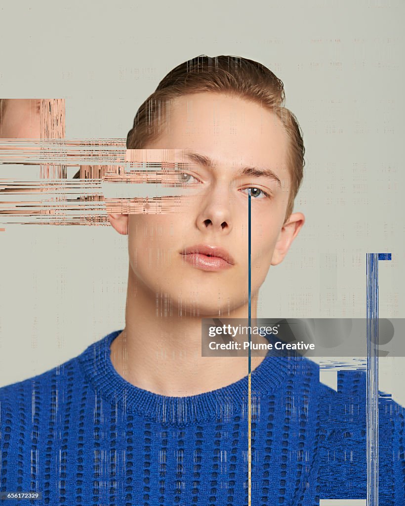 Glitchy portrait of young man