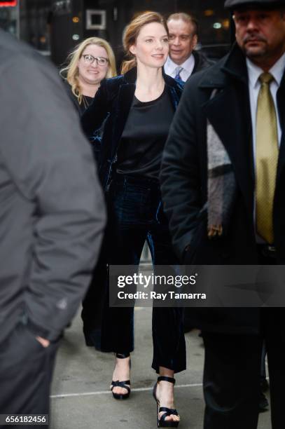 Actress Rebecca Ferguson leaves the "Good Morning America" taping at the ABC Times Square Studios on March 21, 2017 in New York City.