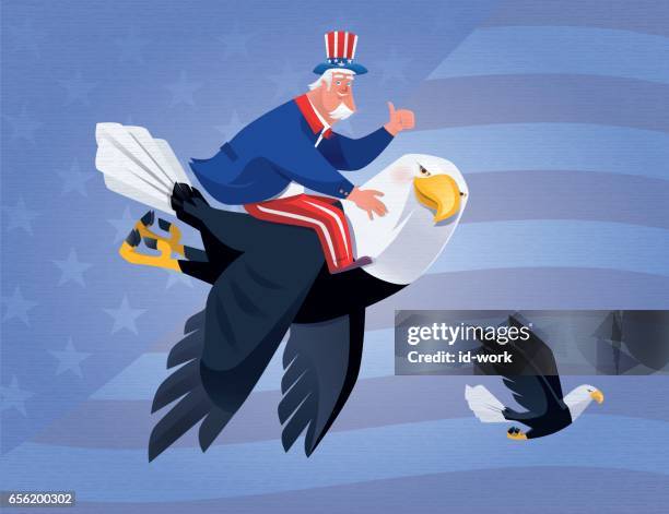 uncle sam with bald eagle giving thumbs up - eagles patriots stock illustrations