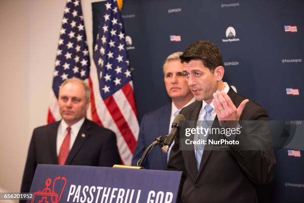 Paul Ryan, speaker of the House, speaks during a GOP healthcare briefing after their weekly meeting on Capitol Hill, in Washington, DC, on Tuesday,...