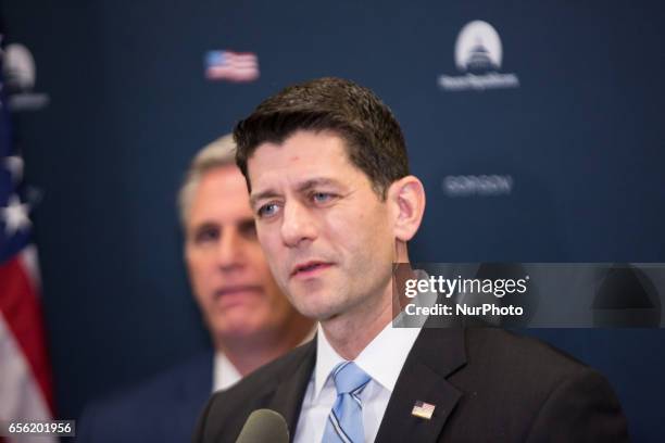 Paul Ryan, speaker of the House, speaks during a GOP healthcare briefing after their weekly meeting on Capitol Hill, in Washington, DC, on Tuesday,...