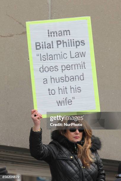 Group of Canadians gathered to protest against Islam, Muslims, Sharia Law and M-103 in downtown Toronto, Ontario, Canada, on March 19, 2017....