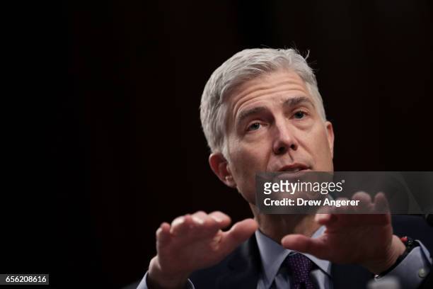 Judge Neil Gorsuch testifies during the second day of his Supreme Court confirmation hearing before the Senate Judiciary Committee in the Hart Senate...