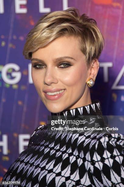 Actress Scarlett Johansson attends the Paris Premiere of the Paramount Pictures release "Ghost In The Shell" at Le Grand Rex on March 21, 2017 in...
