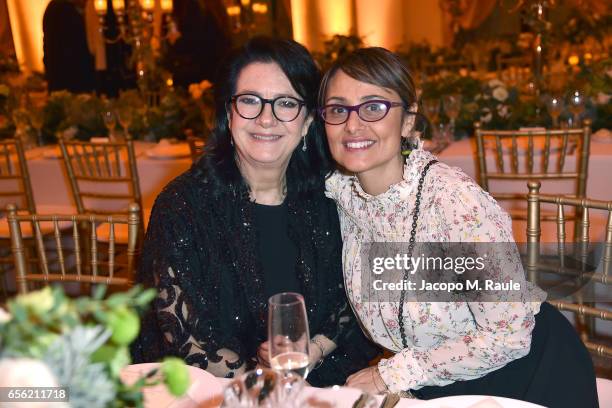 Maria Elena Viola and Antonella Antonelli attend a dinner for 'Damiani - Un Secolo Di Eccellenza' at Palazzo Reale on March 21, 2017 in Milan, Italy.