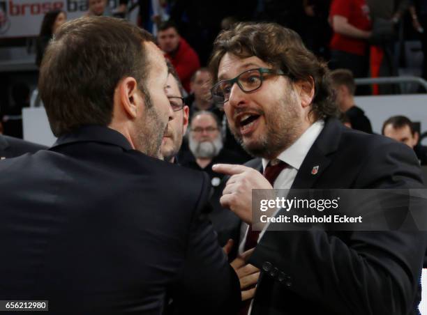 Andrea Trinchieri, Head Coach of Brose Bamberg and Sito Alonso, Head Coach of Baskonia Vitoria Gasteiz in action during the 2016/2017 Turkish...
