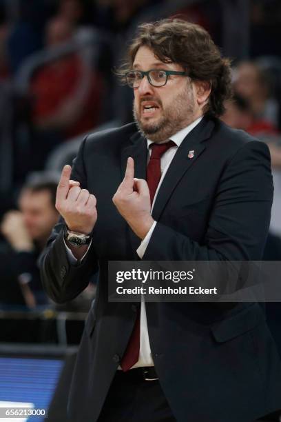 Andrea Trinchieri, Head Coach of Brose Bamberg in action during the 2016/2017 Turkish Airlines EuroLeague Regular Season Round 27 game between Brose...