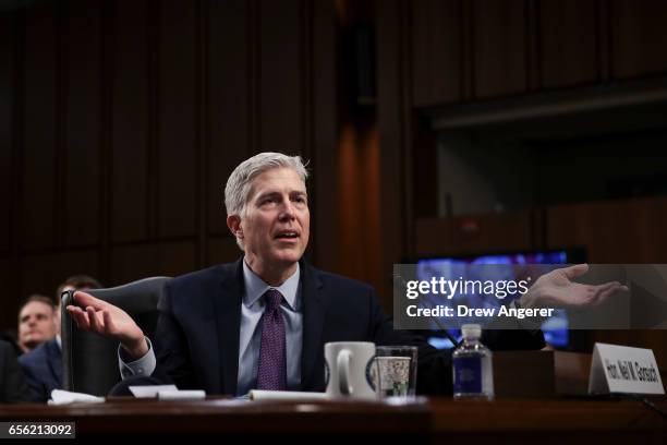 Judge Neil Gorsuch testifies during the second day of his Supreme Court confirmation hearing before the Senate Judiciary Committee in the Hart Senate...