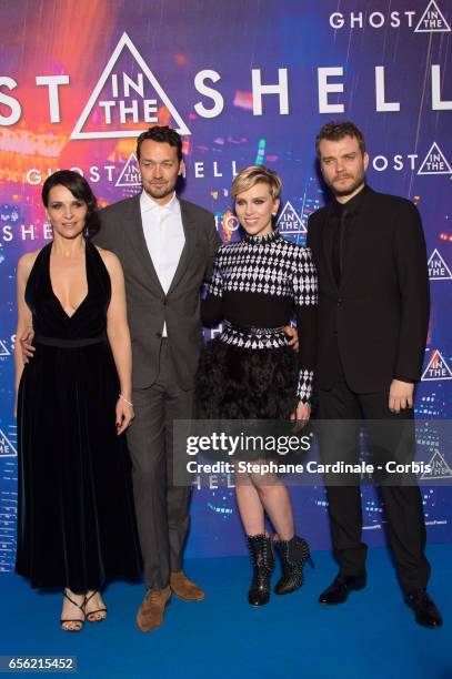 Actress Juliette Binoche, director Rupert Sanders, actress Scarlett Johansson and actor Pilou Asb¾k attend the Paris Premiere of the Paramount...