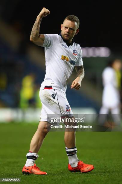 Jay Spearing of Bolton salutes the travelling support after his sides 4-2 victory during the Sky Bet League One match between Oxford United and...