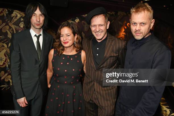 Bobby Gillespie, Jade Jagger, Paul Simonon and Adrian Fillary attend the Another Man Spring/Summer Issue launch dinner, in association with Kronaby,...