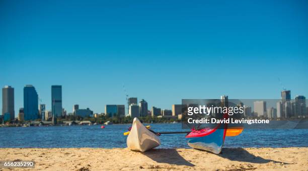 two water kayaks on south perth shore, western australia - david levingstone stock pictures, royalty-free photos & images