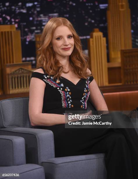 Jessica Chastain visits "The Tonight Show Starring Jimmy Fallon" at Rockefeller Center on March 21, 2017 in New York City.