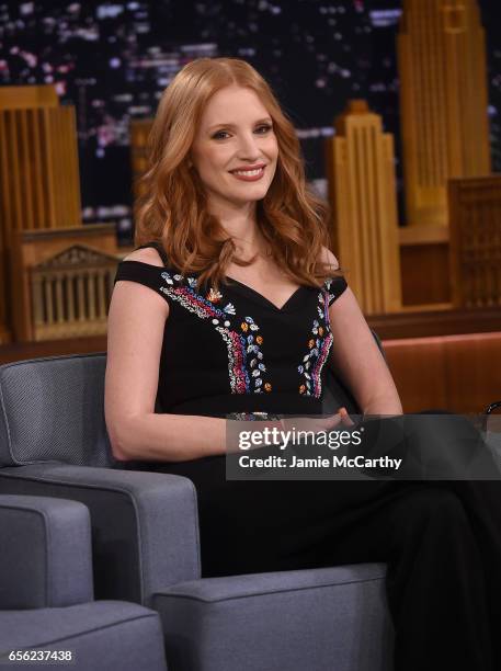 Jessica Chastain visits "The Tonight Show Starring Jimmy Fallon" at Rockefeller Center on March 21, 2017 in New York City.