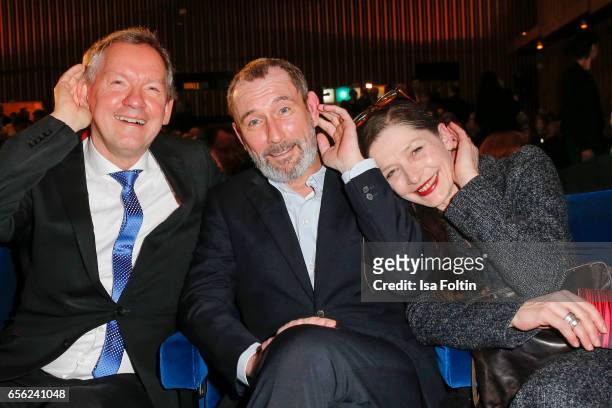 Lutz Marmor, Indendant NDR, austrian actor Heikko Deutschmann and his wife german actress Iris Boehm attend the Deutscher Hoerfilmpreis at Kino...