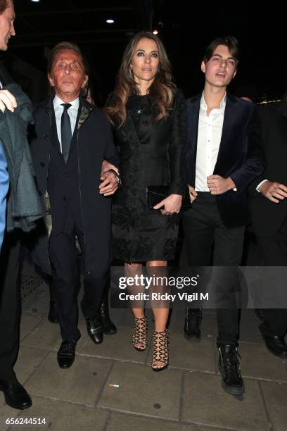 Valentino Clemente Ludovico Garavani, Elizabeth Hurley and Damian Hurley attend An American in Paris press night at Dominion Theatre on March 21,...