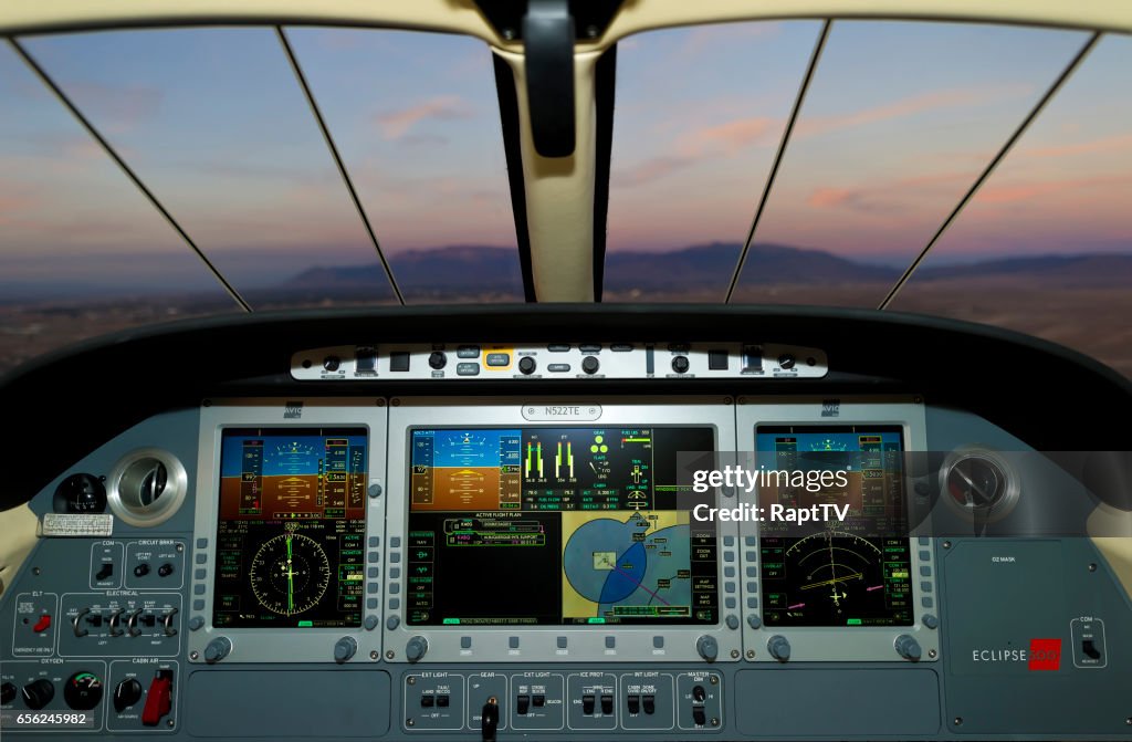 Business Jet Inflight Showing Cockpit And Navigation Controls High-Res ...