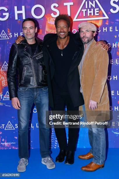 Anthony Delon, Gary Dourdan and Sagamore Stevenin attend the Paris Premiere of the Paramount Pictures release "Ghost in the Shell". Held at Le Grand...