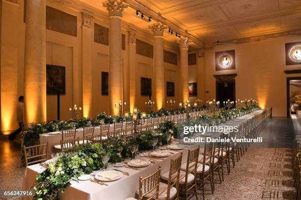 General view of a dinner for 'Damiani - Un Secolo Di Eccellenza' at Palazzo Reale on March 21, 2017 in Milan, Italy.