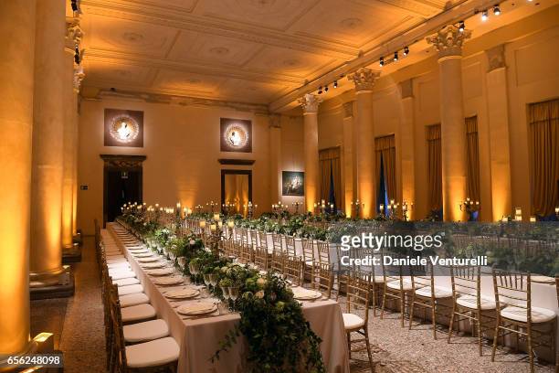 General view of a dinner for 'Damiani - Un Secolo Di Eccellenza' at Palazzo Reale on March 21, 2017 in Milan, Italy.