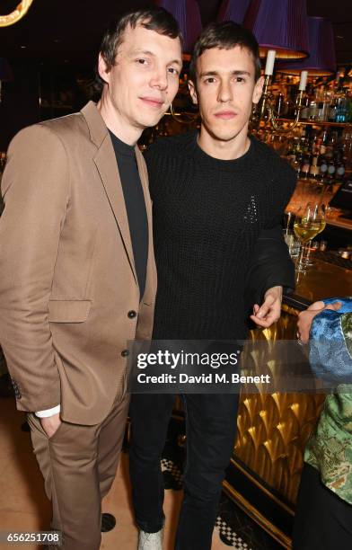 Alban Adam and Giovanni Leonardo Bassan attend the Another Man Spring/Summer Issue launch dinner, in association with Kronaby, at Park Chinois on...