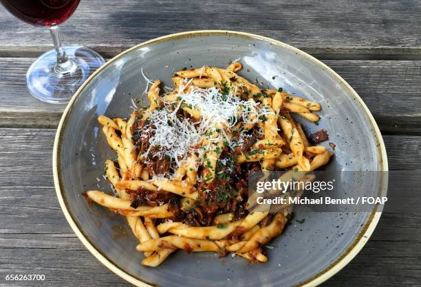 fusilli with duck ragout in plate - ragout stock pictures, royalty-free photos & images